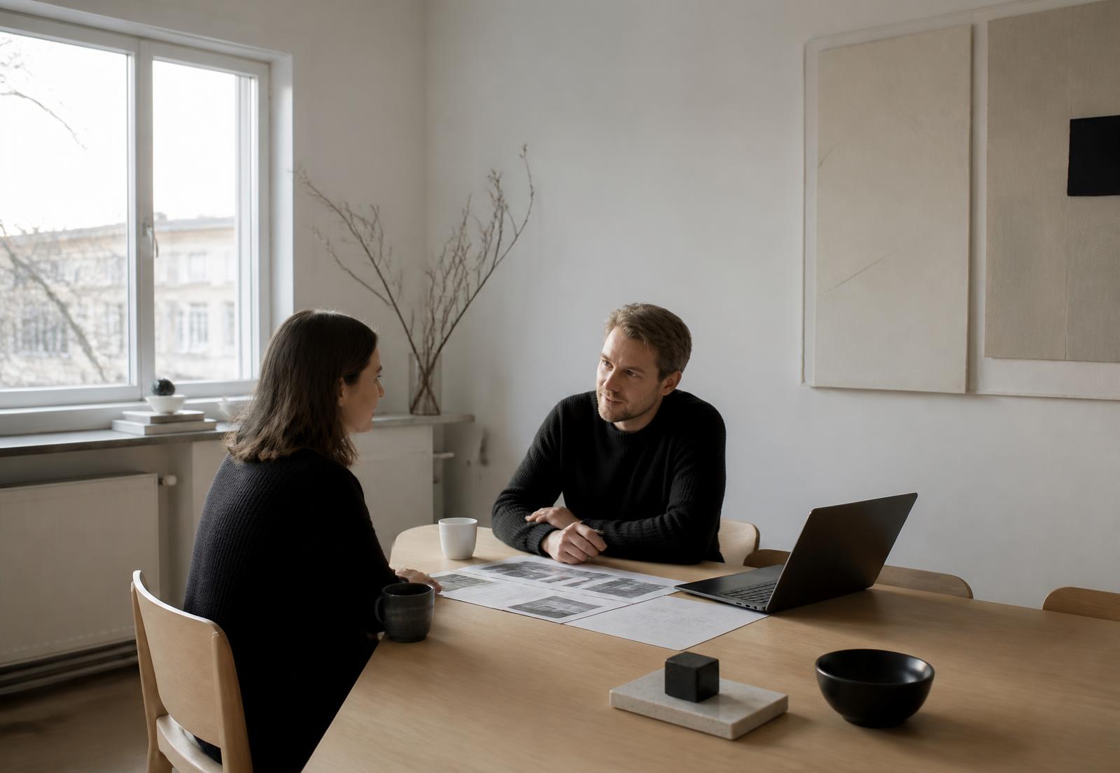 Lyst, nordisk arbeidsrom i eik og betong der digitalt arbeid planlegges